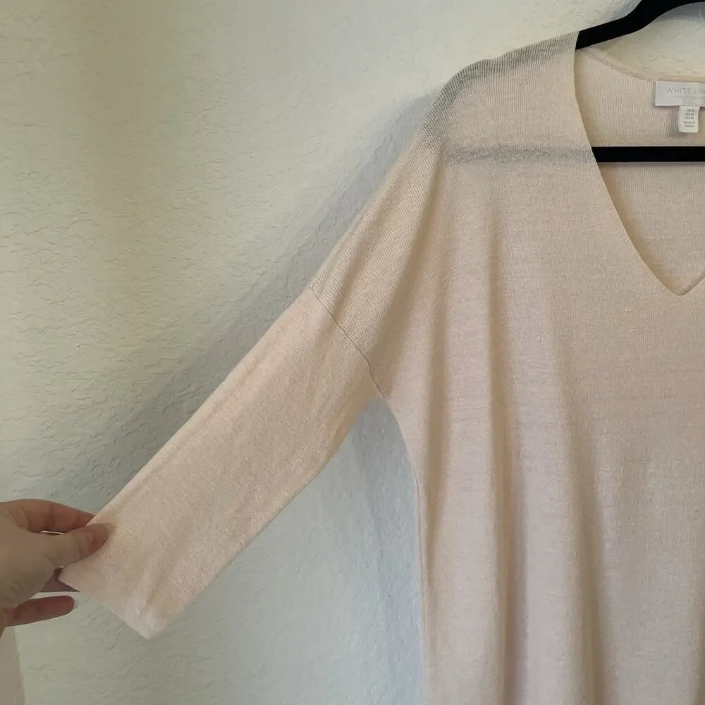 The White Company Linen Blend Sweater Women M Lightweight Coastal Relaxed Dolman